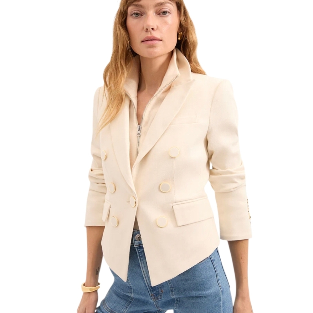 Veronica Beard Diego Stretch Cotton Jacket Women Beige Sz 10 Blazer